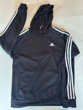 Adidas 3-Stripe Pullover Hoodie Black White Size Medium